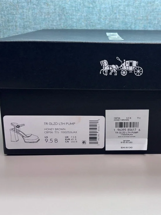 Newn’Box Tea Rose Sz 9.5 Patent Leather Block Heel Pumps by COACH in Honey Brown - Picture 2 of 10